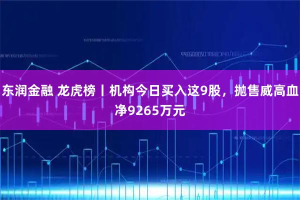 东润金融 龙虎榜丨机构今日买入这9股，抛售威高血净9265万元